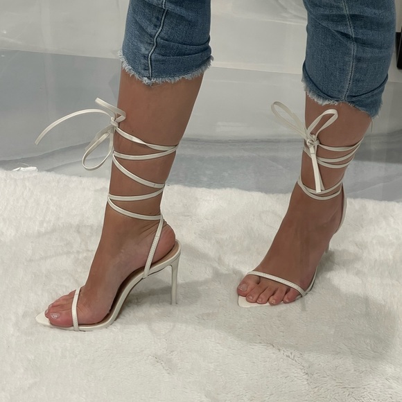 Brand new AQUA white tie heels - Picture 2 of 6